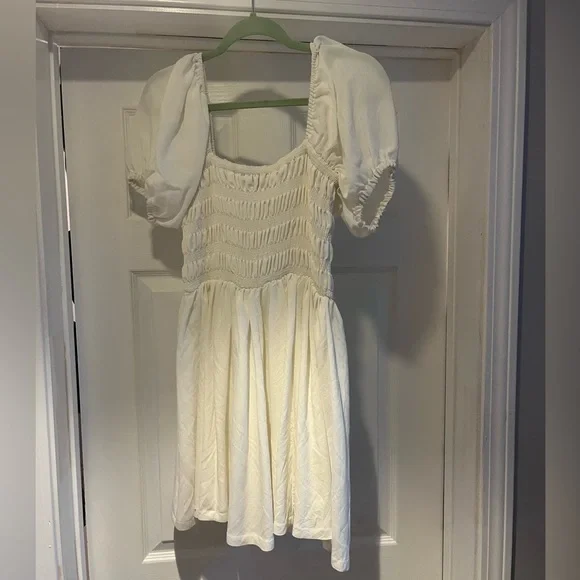 Lulus White Square Neck Puff Sleeve Babydoll Dress- size small - Picture 2 of 3